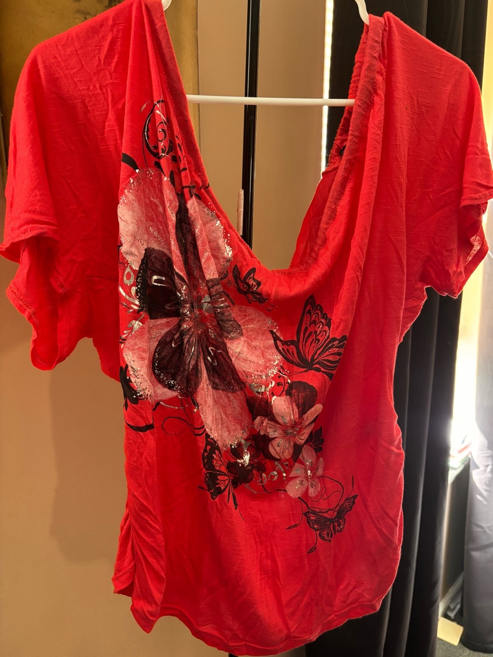 Red Floral Butterfly Women's Top
